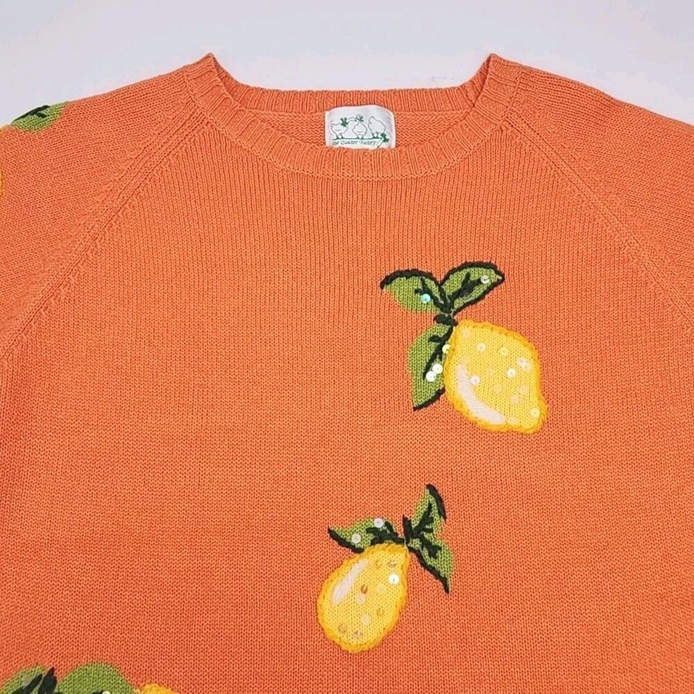 Quacker Factory Sweater Orange Short Sleeve Lemon Women Plus Sz 1X A43984 QVC - Picture 3 of 9